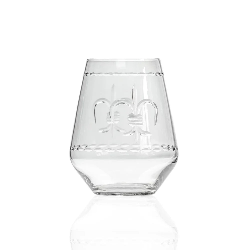 Fleur De Lis 18oz Stemless Wine Glass-Nautical Decor and Gifts