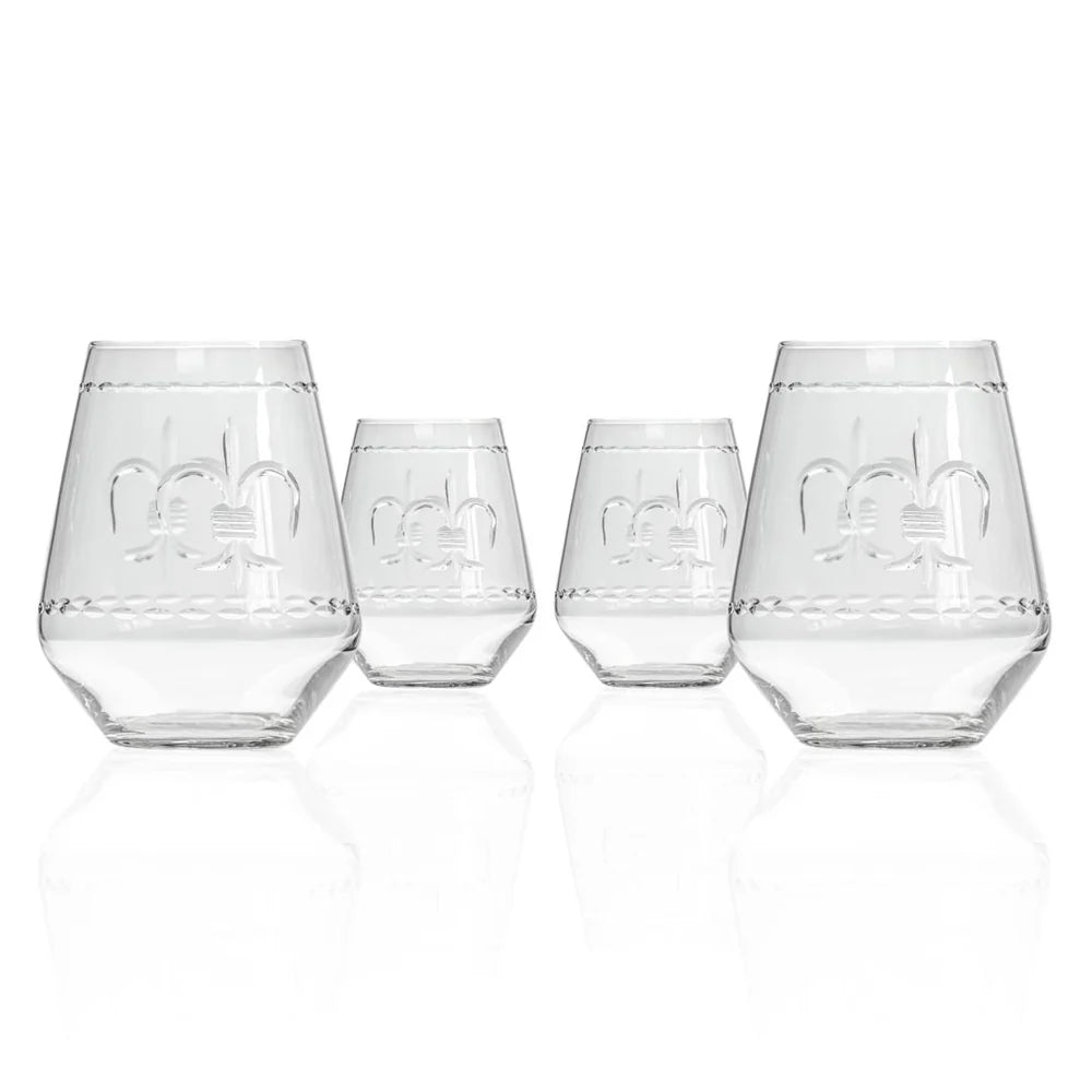 Fleur De Lis 18oz Stemless Wine Glass-Nautical Decor and Gifts