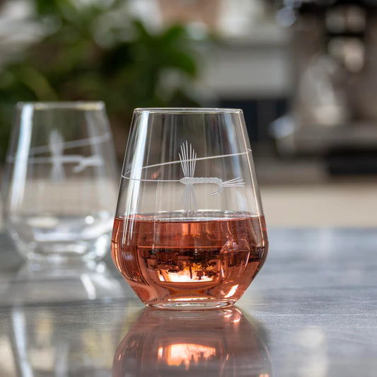 Fly Fishing 18oz Stemless Wine Tumbler Glass | Set of 4-Nautical Decor and Gifts