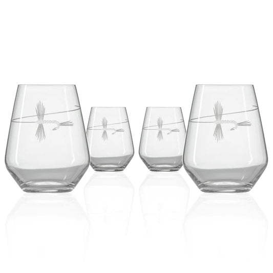 Fly Fishing 18oz Stemless Wine Tumbler Glass | Set of 4-Nautical Decor and Gifts