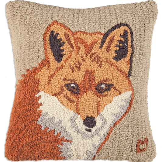 18 x 18 Pillow with a fox face design on a beige background