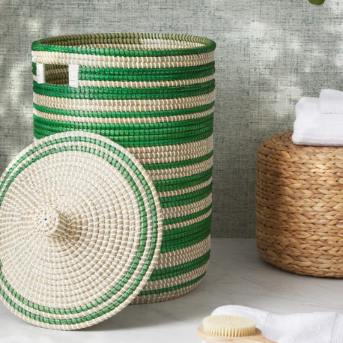 Arley Seagrass Hamper With Lid-Nautical Decor and Gifts