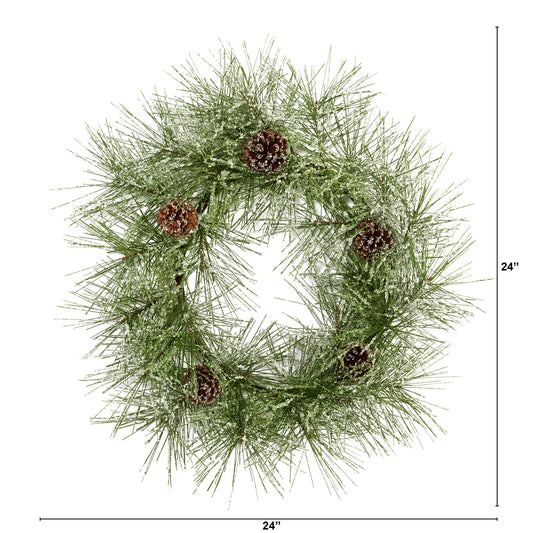 24” Iced Pine Artificial Wreath with Pine Cones-Nautical Decor and Gifts