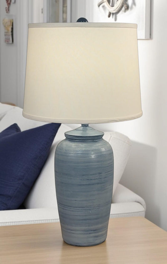 Light Navy Glaze Indented Ginger Jar-Lamp-Nautical Decor and Gifts