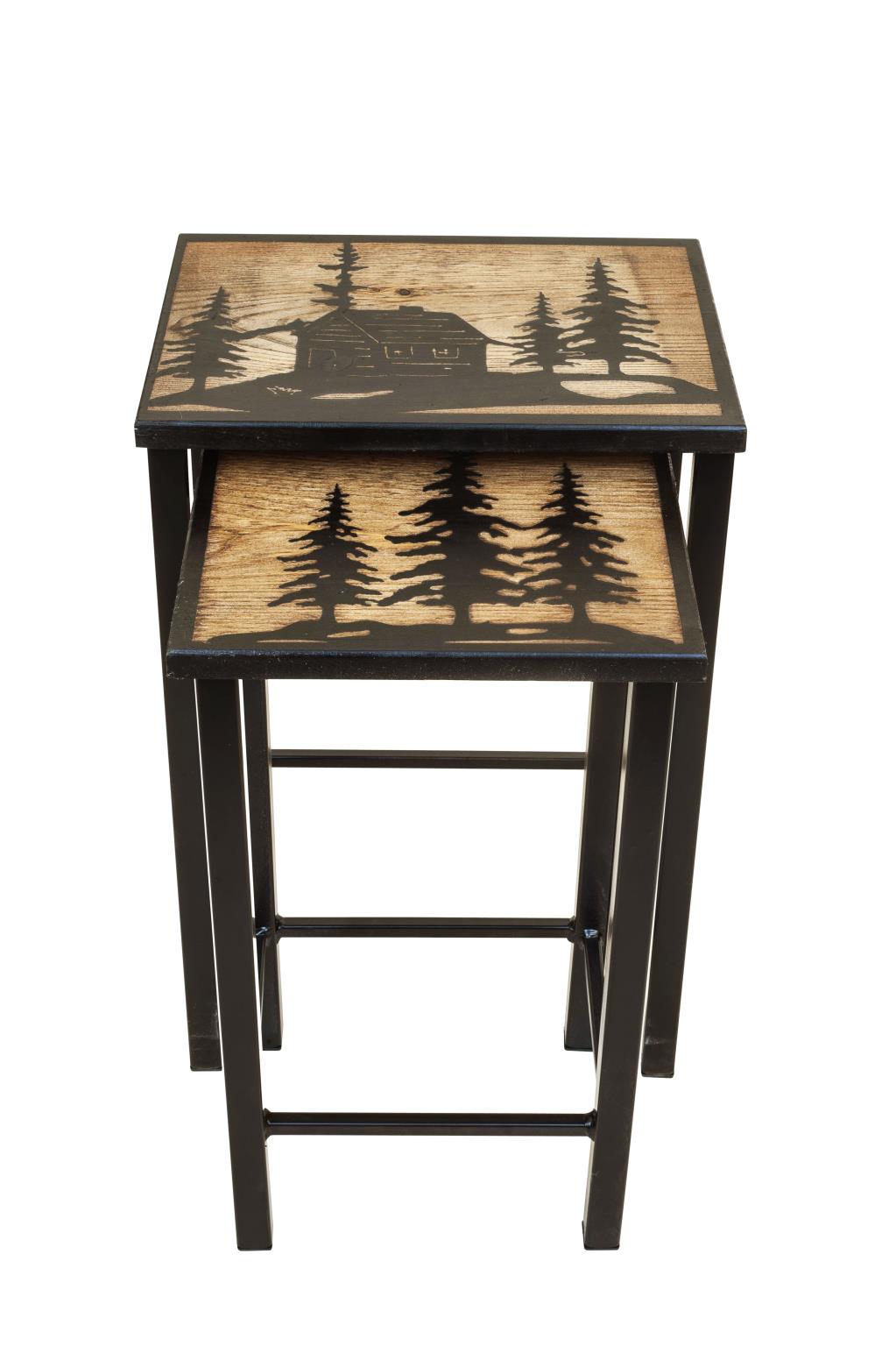 Nesting Iron/Wood Tables- Cabin and Trees Accent-Lamp-Nautical Decor and Gifts