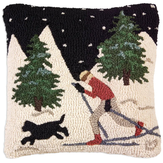 Night Skiing with Dog-Pillow-Nautical Decor and Gifts
