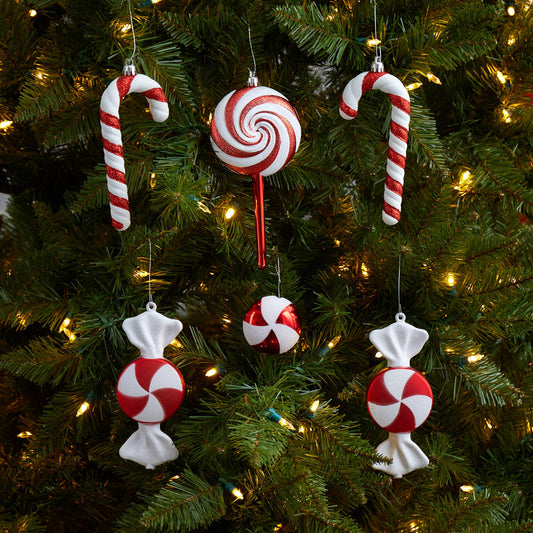 7" Assorted Candy Christmas Shatterproof Ornament Set of 6-Nautical Decor and Gifts