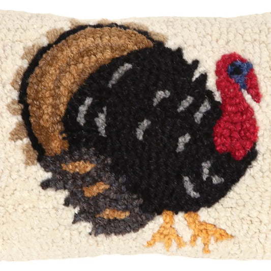 Perky Turkey Hooked Wool Pillow-Pillow-Nautical Decor and Gifts
