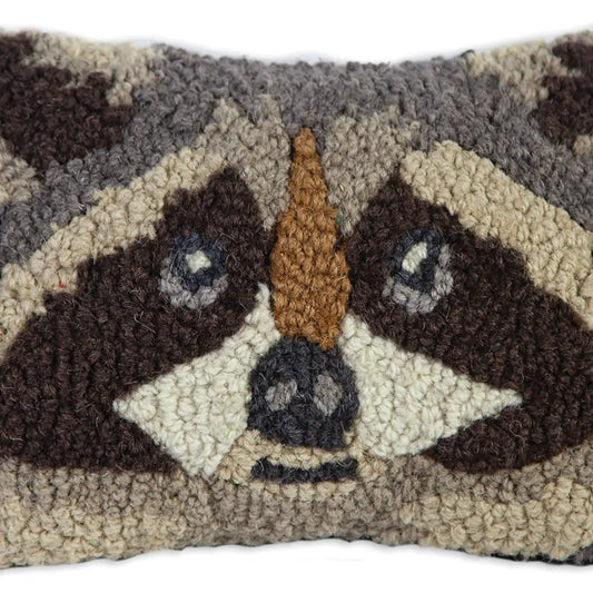 Raccoon Hand Hooked Wool Pillow-Pillow-Nautical Decor and Gifts