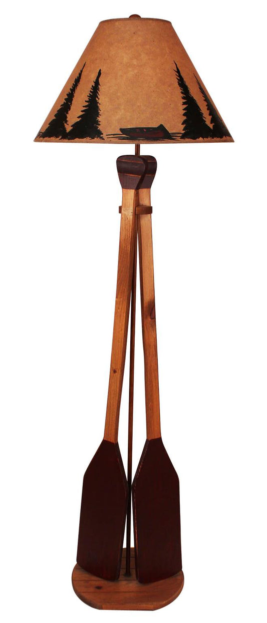 Stain/Red Wooden 2-Paddle Floor Lamp-Lamp-Nautical Decor and Gifts