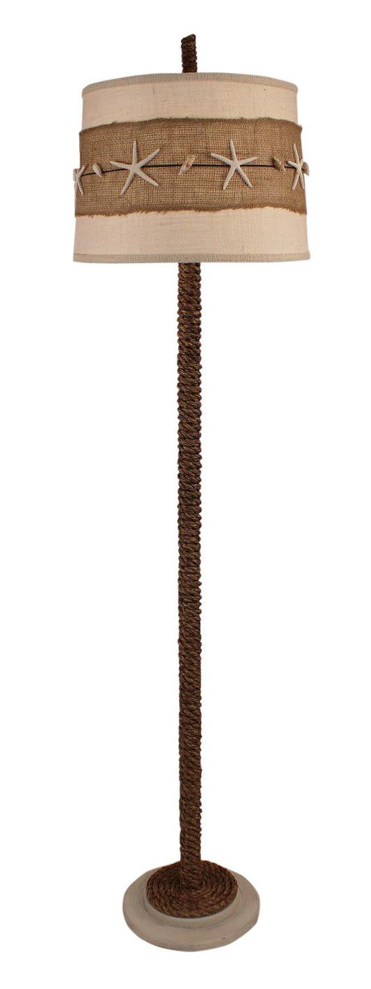 Cottage Manile Rope Floor Lamp w/ Burlap & Star Fish Shade-Lamp-Nautical Decor and Gifts