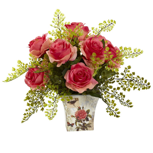 Rose & Maiden Hair w/Floral Planter-Faux Plant-Nautical Decor and Gifts