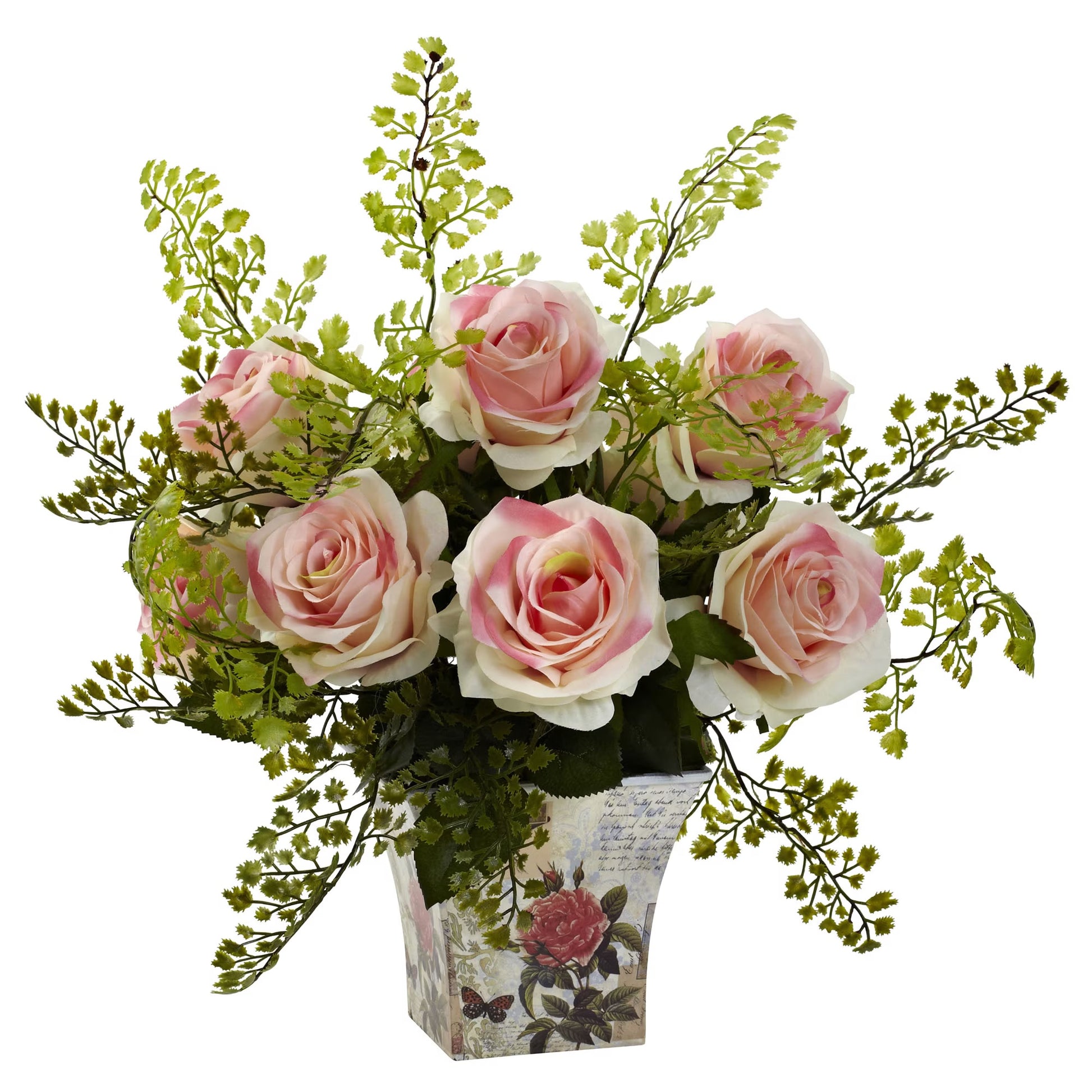 Rose & Maiden Hair w/Floral Planter-Faux Plant-Nautical Decor and Gifts