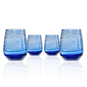 School of Fish Blue Stemless Wine Tumbler Glass - 15oz-Nautical Decor and Gifts