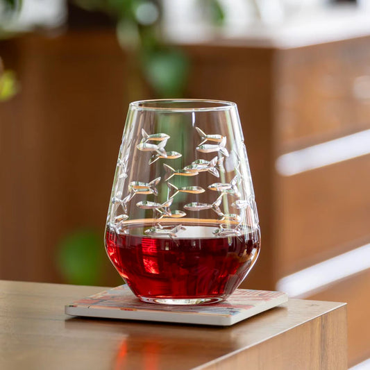 School of Fish Stemless Wine Glass- 18oz-Nautical Decor and Gifts
