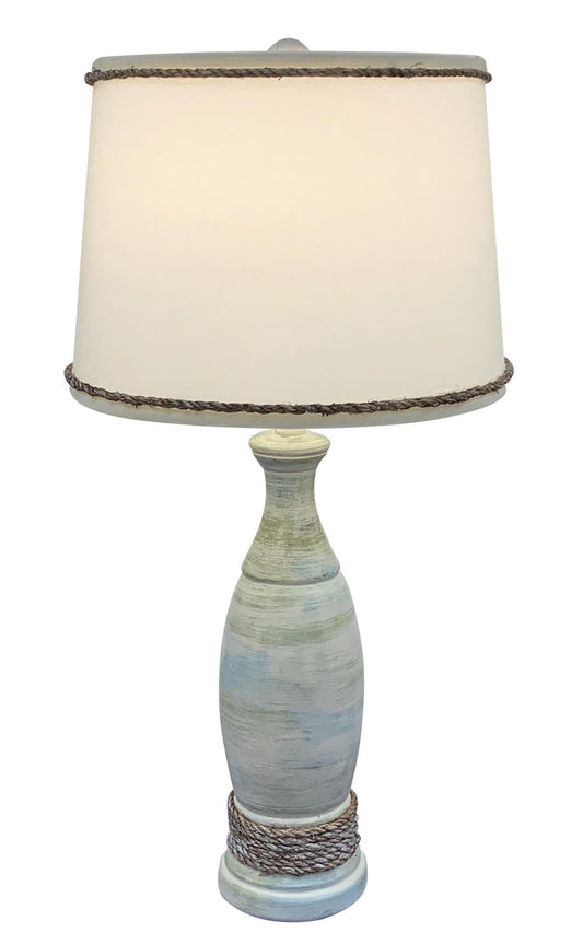 Shabby Pedestal Lamp w/Weathered Rope Accent-Lamp-Nautical Decor and Gifts
