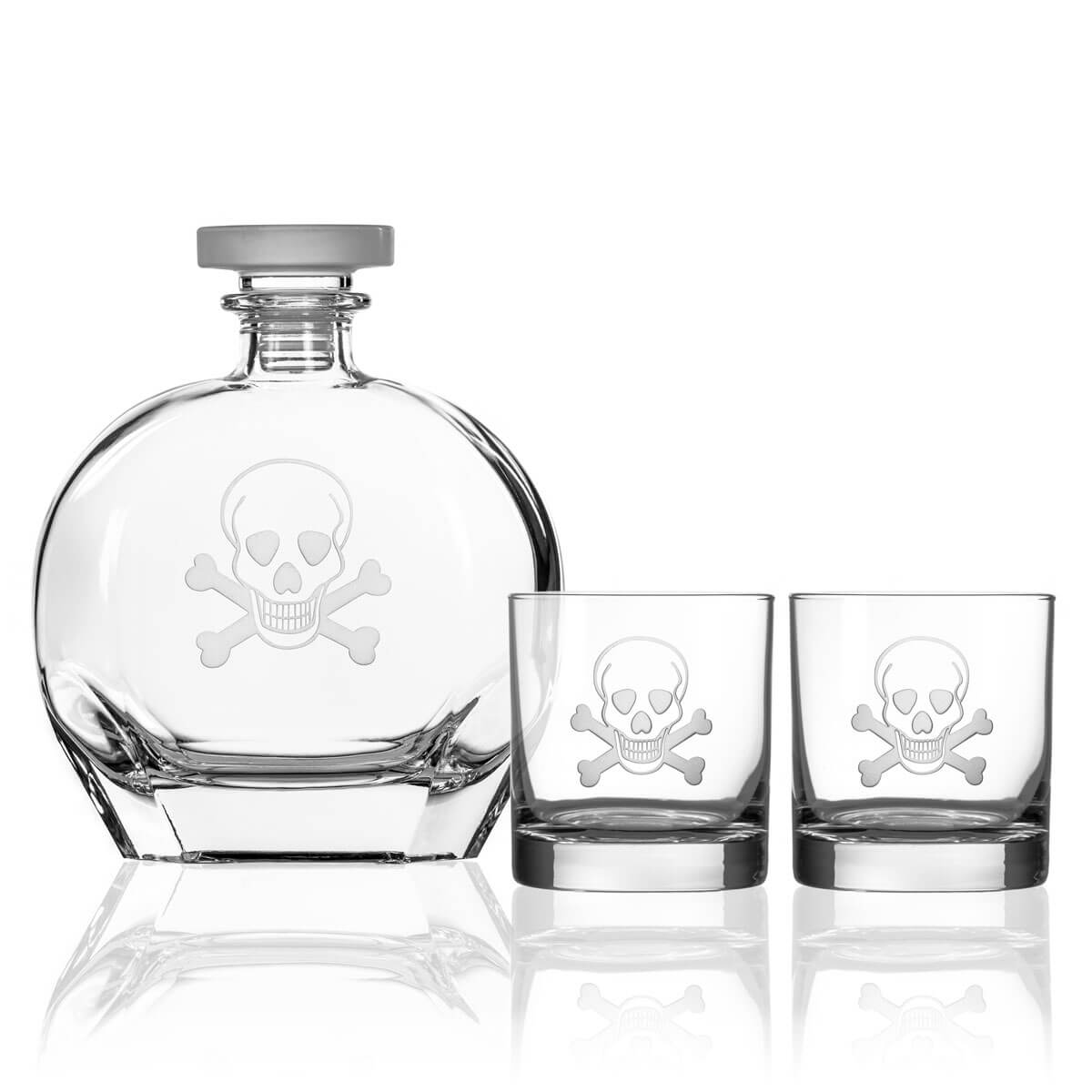 Skull and Crossbones Decanter 3 Piece Set-Nautical Decor and Gifts