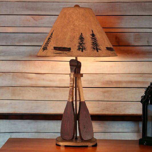 Stain/Red 2 Paddle Table Lamp-Lamp-Nautical Decor and Gifts