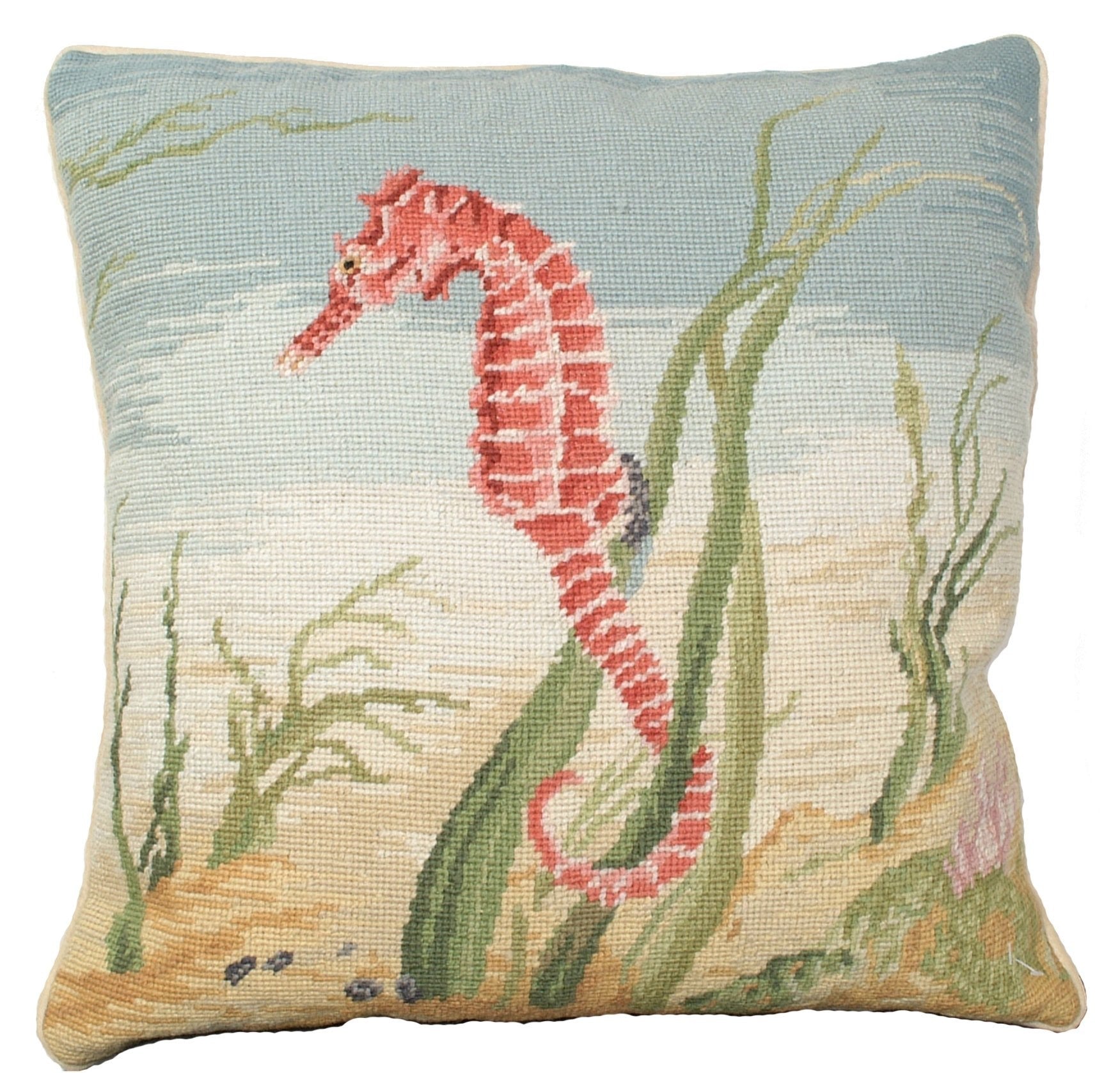 Sea Horse Needlepoint Pillow-Pillow-Nautical Decor and Gifts