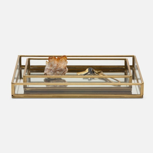 Evant - Metal Mirror & Clear Glass Trays - Set of 2-Nautical Decor and Gifts