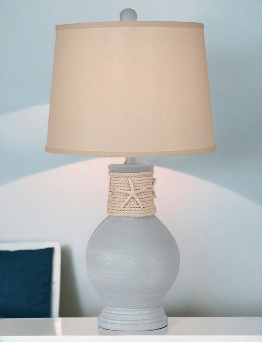 Weathered Seaside Villa Round Pot w/ Rope and Starfish Lamp-Lamp-Nautical Decor and Gifts
