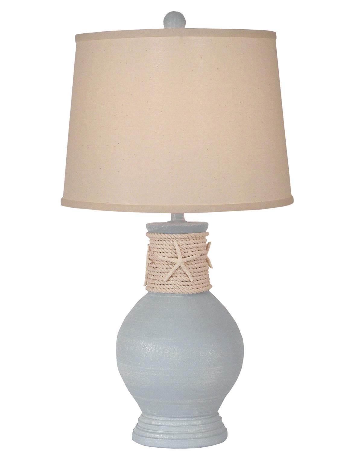 Weathered Seaside Villa Round Pot w/ Rope and Starfish Lamp-Lamp-Nautical Decor and Gifts