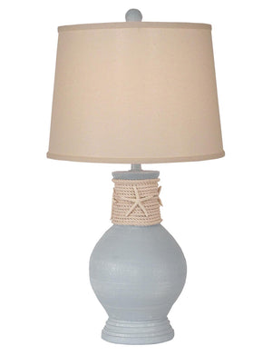 Weathered Seaside Villa Round Pot w/ Rope and Starfish Lamp-Lamp-Nautical Decor and Gifts