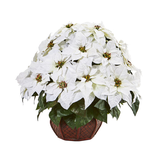 Poinsettia Artificial Arrangement in Decorative Planter-Faux Plant-Nautical Decor and Gifts