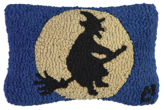 Wild Witch w/ Moon - Hooked Wool Pillow-Pillow-Nautical Decor and Gifts