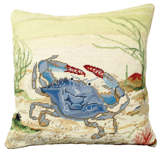 Blue Crab Needlepoint Pillow-Pillow-Nautical Decor and Gifts