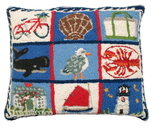 Coastal Quilt Hooked Pillow-Pillow-Nautical Decor and Gifts