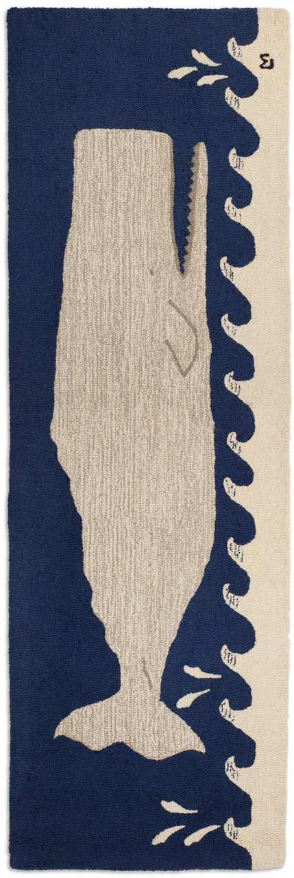 Great White Whale on Navy-30x8 Rug-Nautical Decor and Gifts