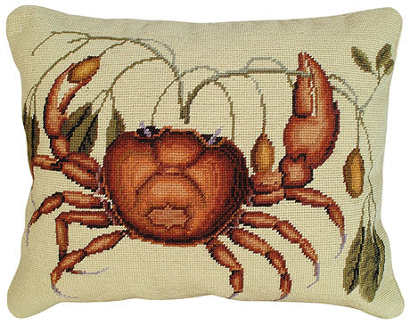 Crab Needlepoint Pillow-Pillow-Nautical Decor and Gifts