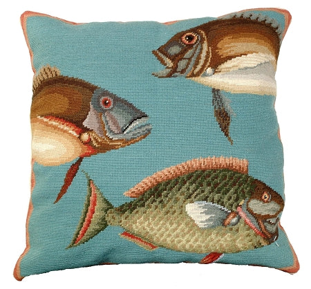 Saltwater Fish Needlepoint Pillow-Pillow-Nautical Decor and Gifts